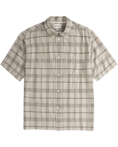 Norse Projects Ivan Relaxed Textured Check Short Sleeve Shirt - Grey