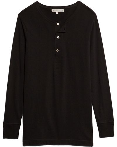 Merz B. Schwanen Merz B. Schwanen Button Facing Deep Black Henley T-shi