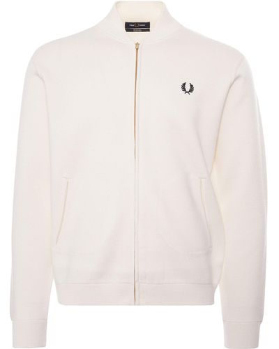 Fred Perry Knitted Zip Through Tennis Bomber - Ecru - Multicolour