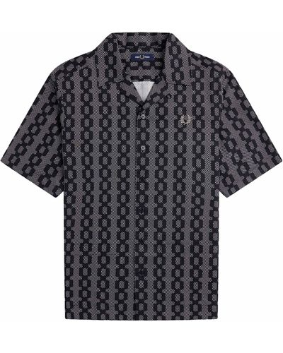 Fred Perry Cable Print Revere Collar Shirt - Black