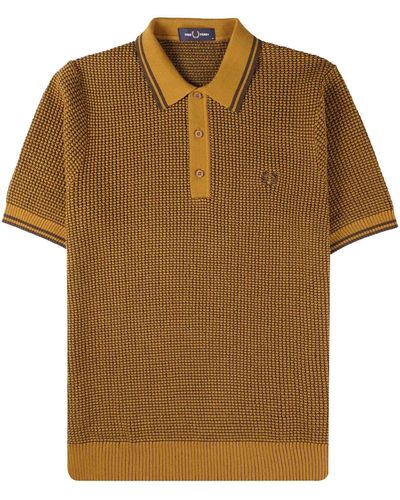 Fred Perry Textured Knitted Polo Shirt - Brown