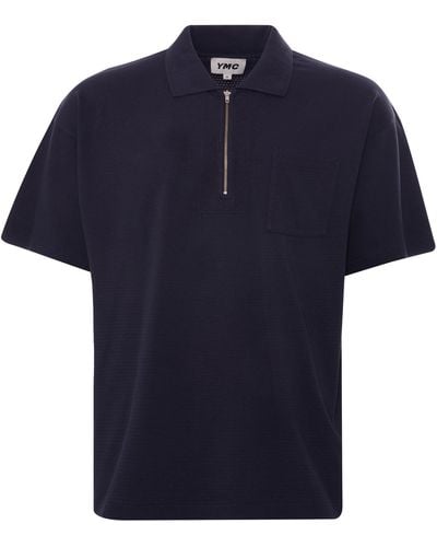 YMC Frat Cotton Zip Polo Shirt - Blue