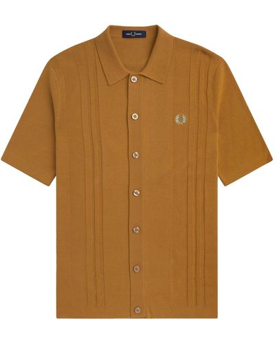 Fred Perry Button Through Knitted Shirt - Brown