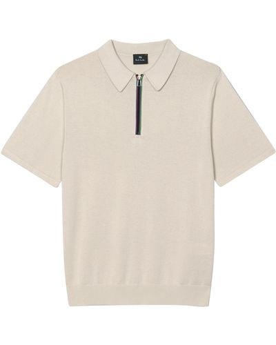 Paul Smith Knitted Zip-neck Polo Shirt - Natural