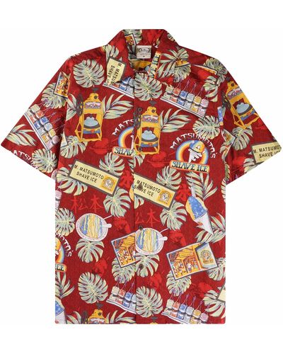 Go Barefoot Convertible-collar Printed Cotton Shirt - Red