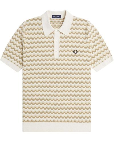 Fred Perry Boucle Jacquard Knitted Polo Shirt - Natural