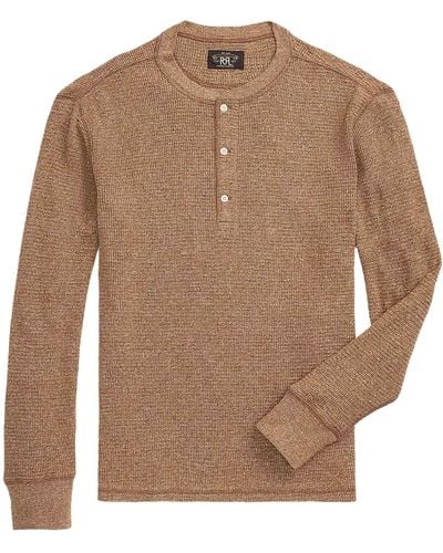 RRL Waffle-knit Henley Shirt - Brown