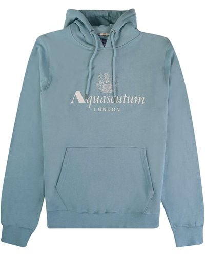 Aquascutum Large Logo Hoodie - Blue