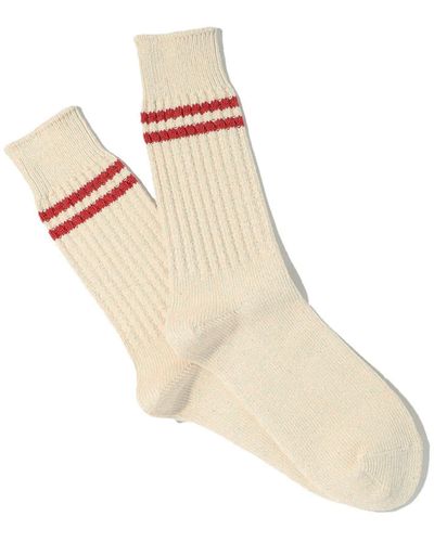 Anonymous Ism Organic Cotton 2 Stripes Pique Knit Socks - Natural