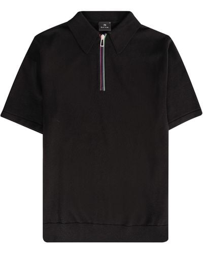 Paul Smith Short Sleeve Zipped Polo Shirt - Black