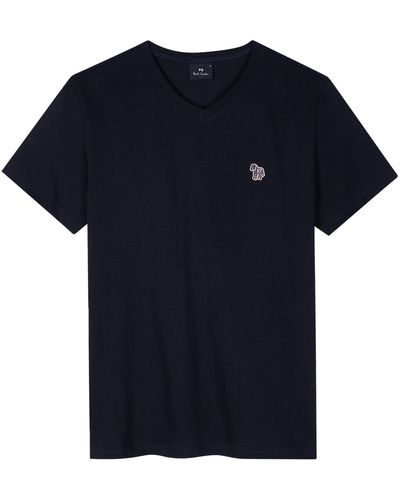 Paul Smith V-neck Zebra Logo T-shirt - Blue