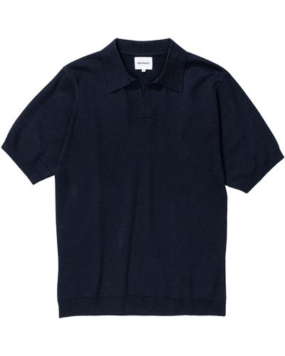 Norse Projects Leif Cotton Linen Polo Shirt - Blue
