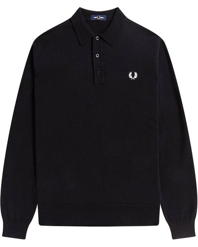 Fred Perry K4 Long Sleeve Knitted Polo Shirt - Black