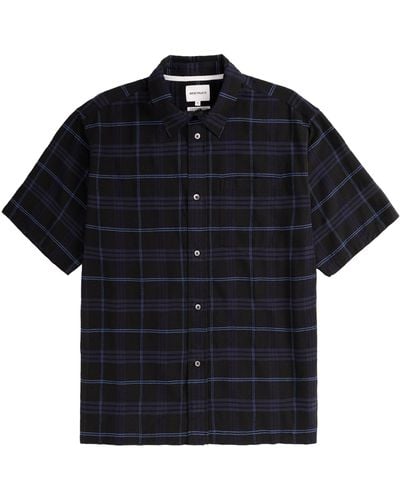 Norse Projects Ivan Relaxed Textured Check Short Sleeve Shirt - Black