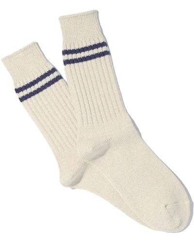 Anonymous Ism Organic Cotton 2 Stripes Pique Knit Socks - Natural