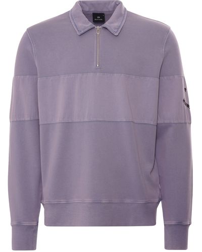 Paul Smith Zip-neck Cotton 'happy' Sweatshirt - Lily Pad - Purple