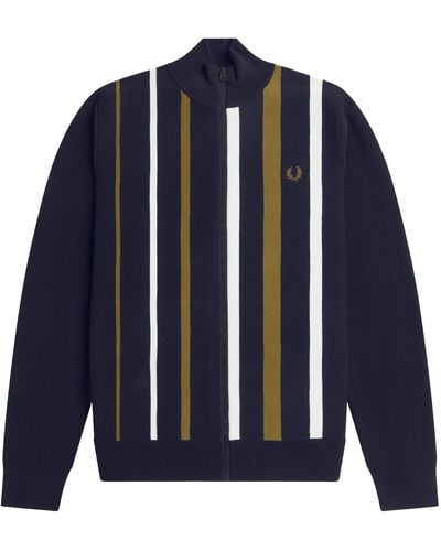 Fred Perry K7621 Striped Knitted Track Jacket - Blue