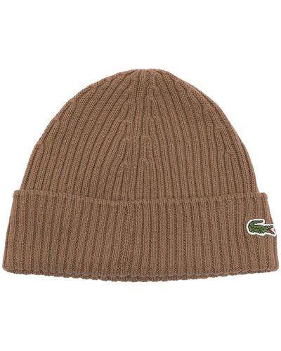 Lacoste Ribbed Wool Beanie - Brown