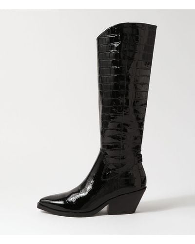 MOLLINI Relax Mo Croc Patent Leather Boots - Black