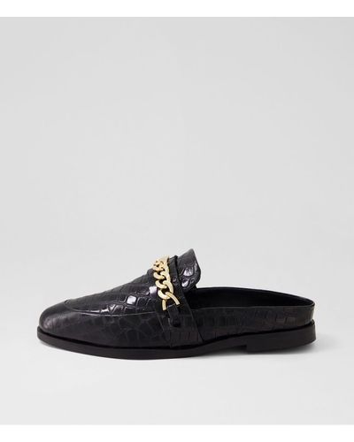 Sol Sana Tuesday Chain Slide Ss Black Croc Gold Leather Black Croc Gold Shoes
