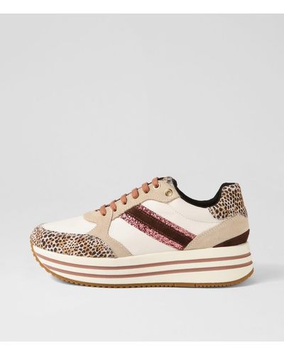 Geox D Kency B Ge Off White Lt Taupe Leather Suede Off White Lt Taupe Trainers - Multicolour