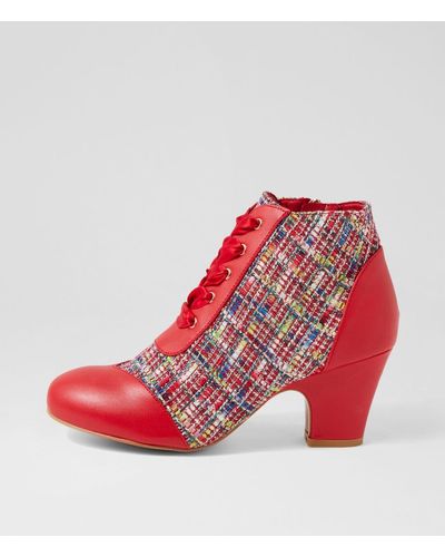 I LOVE BILLY Selinda Il Cherry Cherry Tweed Smooth Fabric Cherry Cherry Tweed Boots - Red