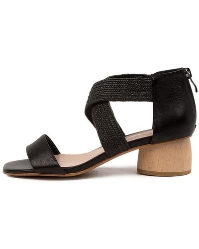 Diana Ferrari Fioran Df Black Natural Heel Leather Woven Black Natural Heel Sandals