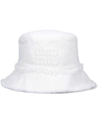 Miu Miu Cappello Bucket Logo - Bianco