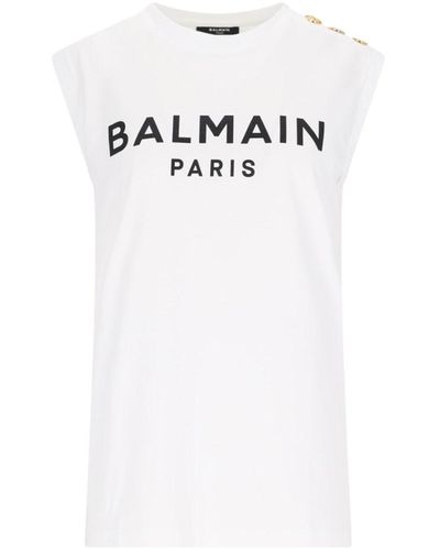 Balmain Logo Tank Top - White