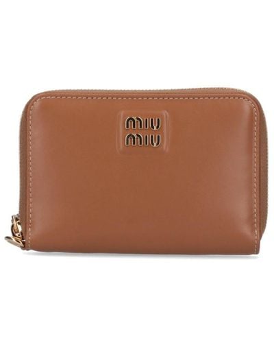 Miu Miu Leather Passport Holder - Brown
