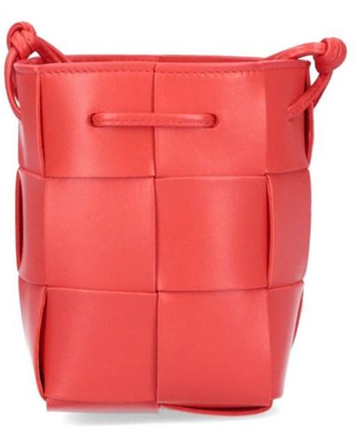 Bottega Veneta Cassette Bucket Bag Maxi Intrecciato Leather Mini Red