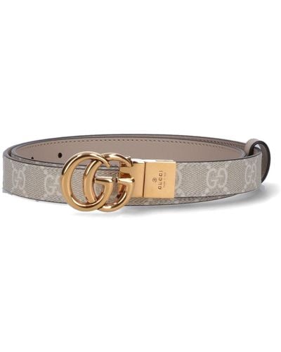 Gucci 'Gg Marmont' Reversible Skinny Belt - White