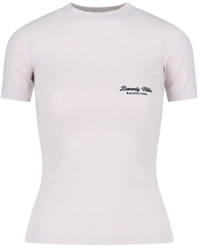 Balenciaga T-Shirt In Jersey Stretch "Beverly Hills" - Bianco