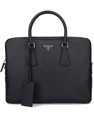 Prada Logo Work Bag - Black