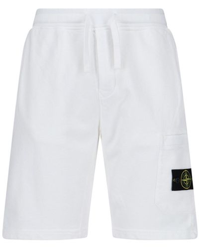 Stone Island Logo Jogger Shorts - White