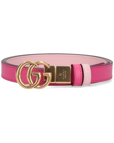 Gucci Reversible Thin Belt "Gg Marmont" - Pink