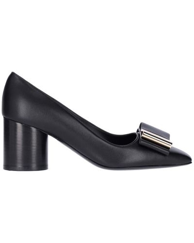 Ferragamo Double Bow Leather Pumps - Black