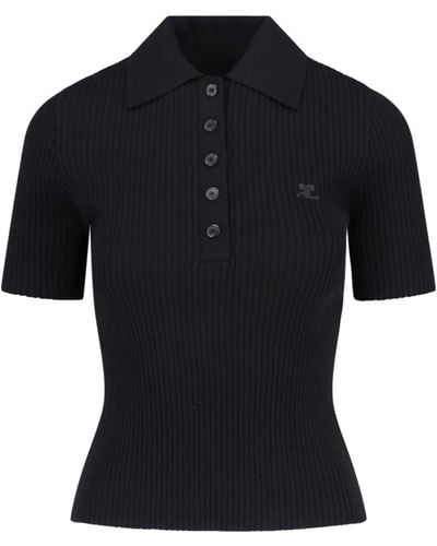 Courreges Knit Polo Shirt - Black