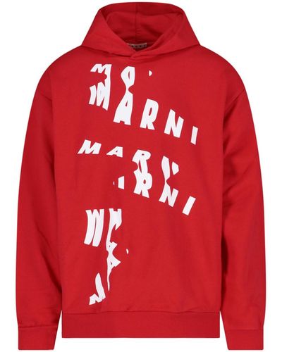 Marni 'scanned Logo' Print Hoodie - Red