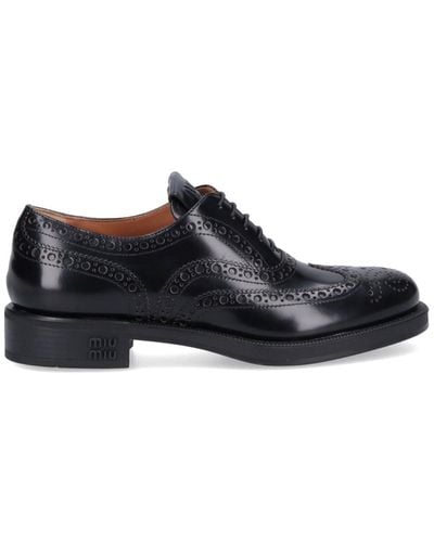 Miu Miu Black Leather Churchs X Lace-up Shoes