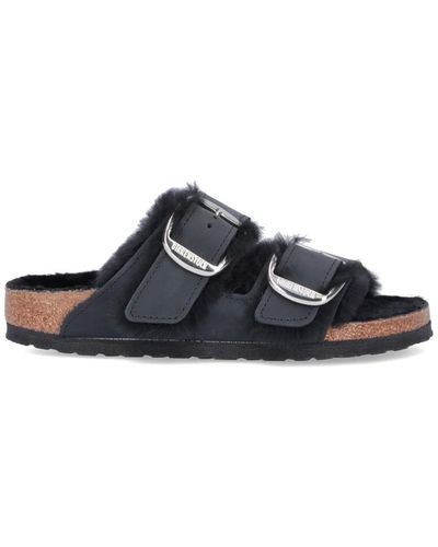 Birkenstock 'arizona Big Buckle' Fur Sandals - Black