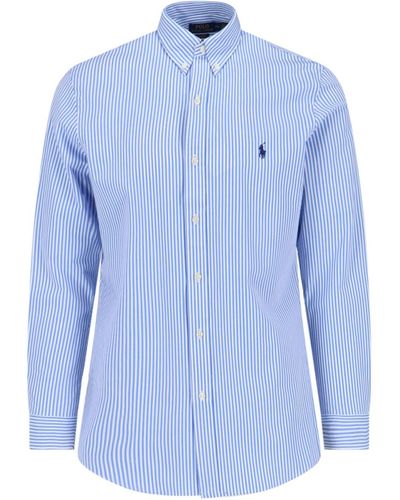 Ralph Lauren Camicia A Righe Logo - Blu