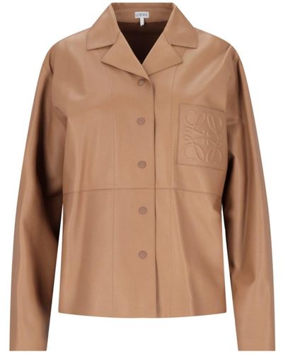 Loewe Giacca Camicia In Pelle - Marrone