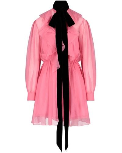 Gucci Ruche Chiffon Dress - Pink