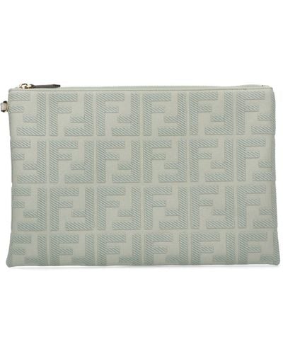 Fendi 'ff' Large Flat Pouch - Grey