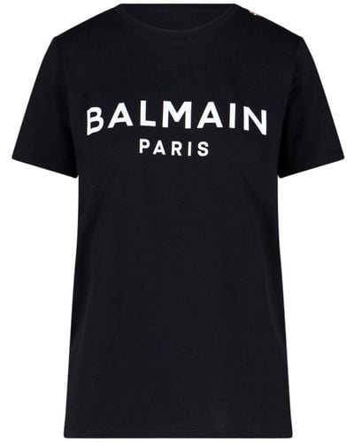 Balmain 3 Button Logo Print T-shirt In Black/white