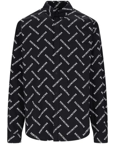 Balenciaga Allover Logo Shirt in Black for Men | Lyst