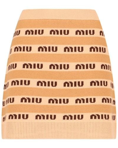 Miu Miu Logo Mini Skirt - Natural
