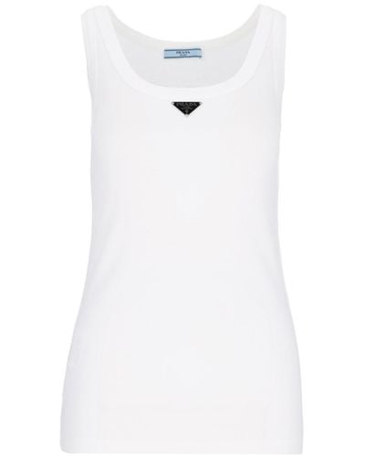 Prada Logo Jersey Top - White