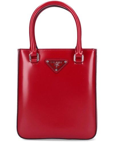 Prada Small Logo Top Handle Bag - Red